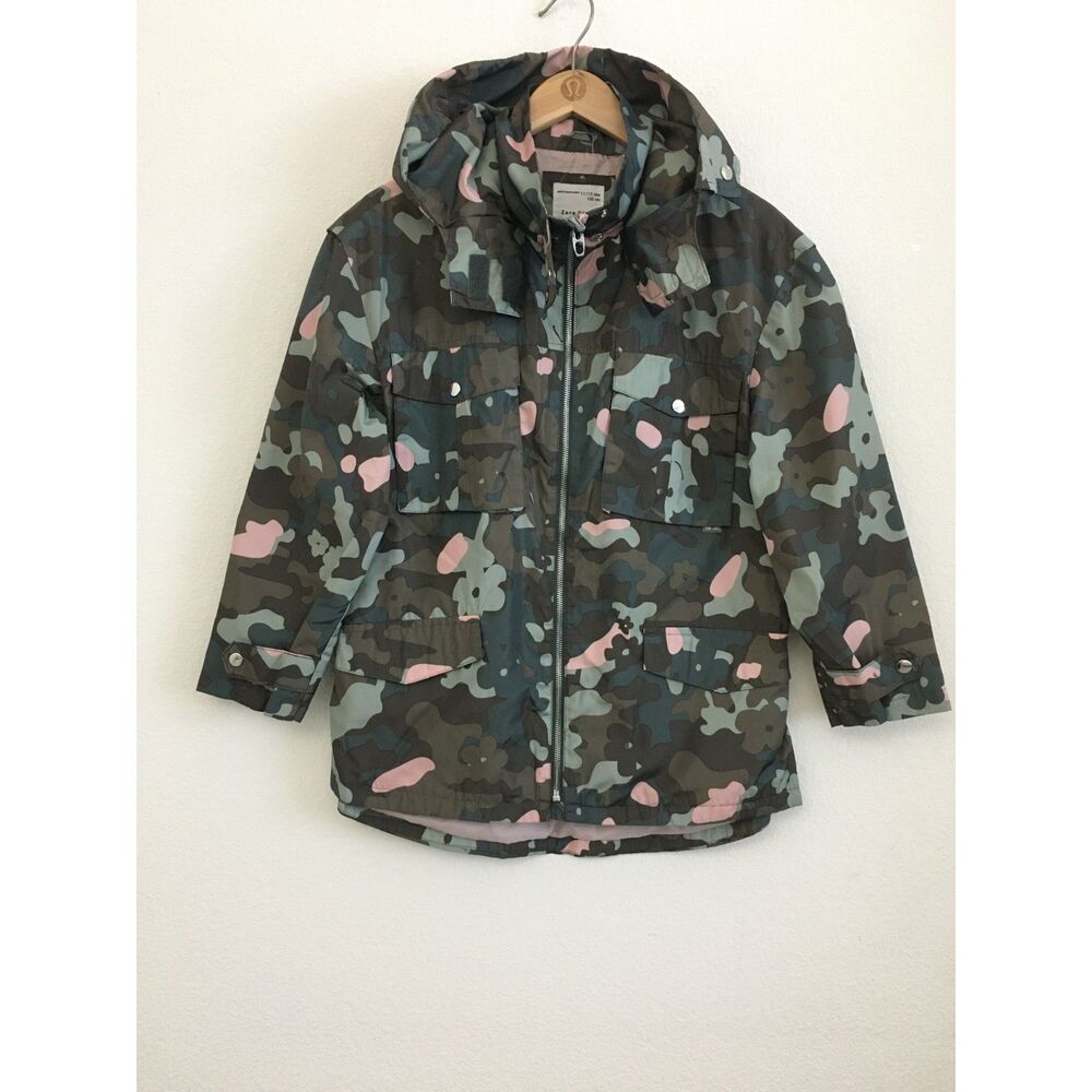 Zara Girls Floral Camo Hooded Utility Parka Jacket Size 11/12